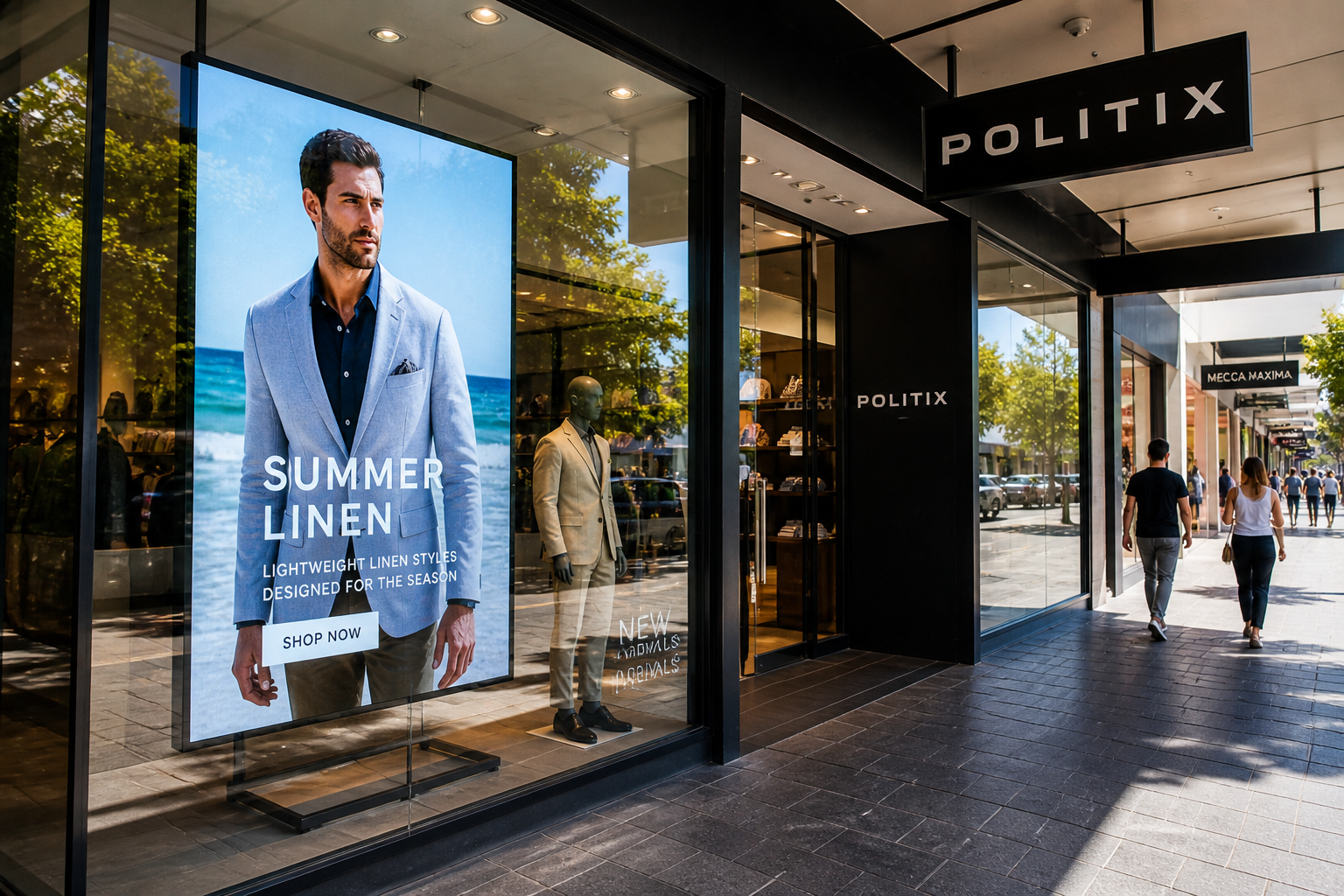 Modern shopping street with fashion display