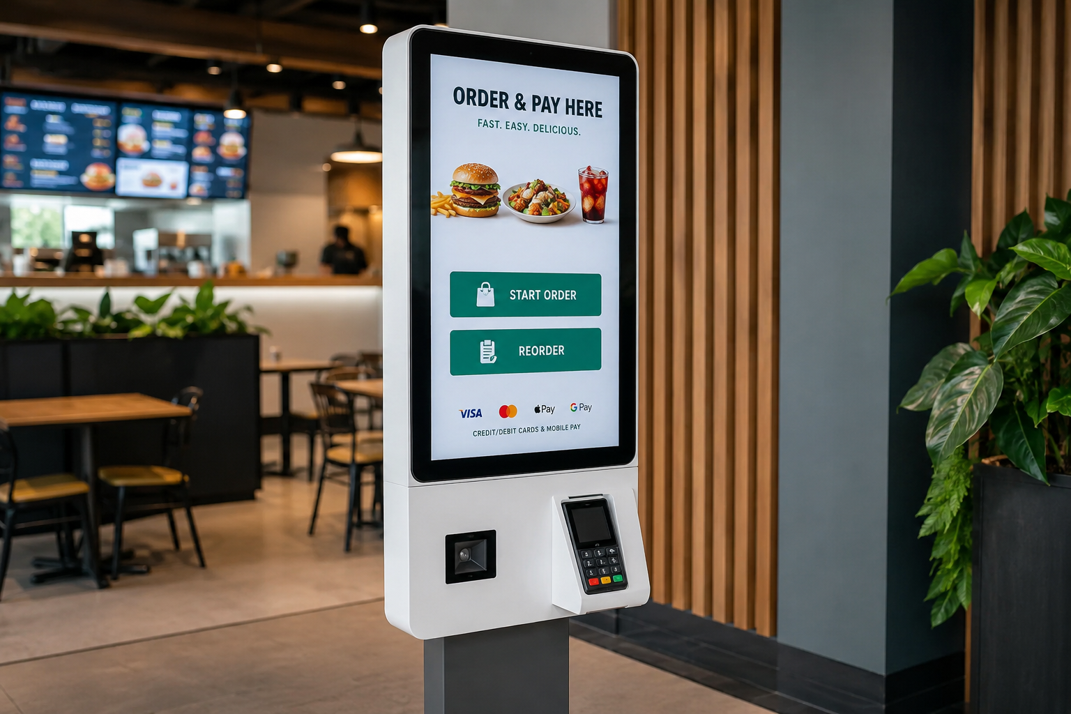 Self-service kiosk in modern café